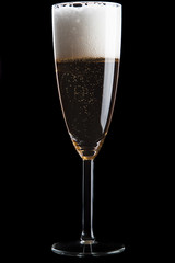 Champagne glass on black background