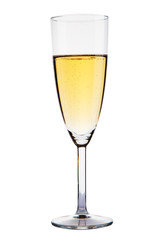 Champagne glass on white background
