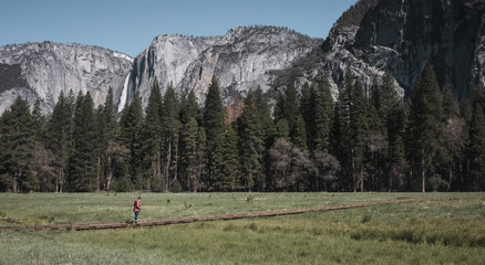 Fototapeta na wymiar Yosemite Valley Morning with Hiker