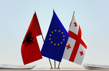 Flags of Albania European Union and Georgia