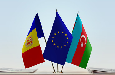 Flags of Andorra European Union and Azerbaijan