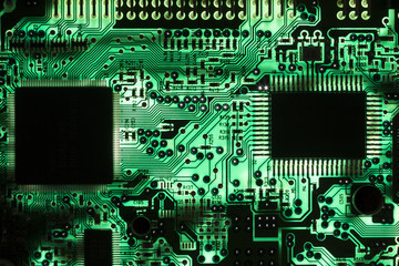 Backlit green printed circuit board - PCB texture