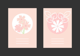 Set of floral rectangular vertical templates for design of greeting cards, covers, posters, invitations. Backgrounds with cute flowers and leaves drawn by hand.