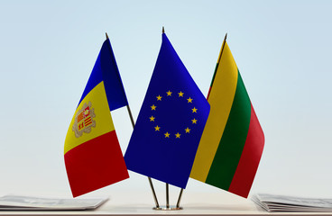 Flags of Andorra European Union and Lithuania