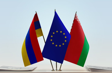 Flags of Armenia European Union and Belarus