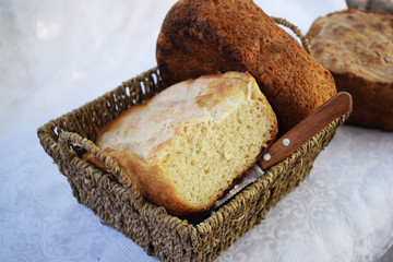 fresh homemade bread only from the oven and immediately on the table