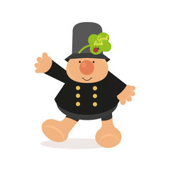 Chimney sweep icon. Cute comic cartoon flat style. Good luck wish on green shamrock clover leaf. Ladybug sign. Fancy fortune symbol. Kids toy fun design. Greeting card vector background illustration
