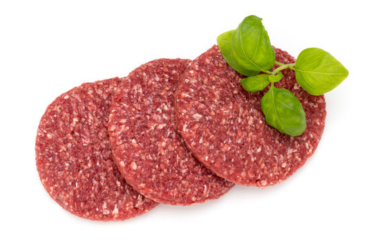 Raw fresh hamburger meat isolated on white.