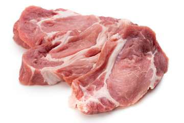 Meat pork slices isolated on the white background.