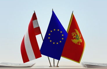 Flags of Austria European Union and Montenegro