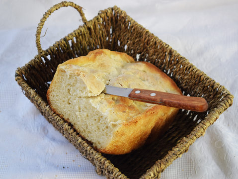fresh homemade bread only from the oven and immediately on the table