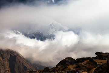 mountains in Himalayas, Nepal, on the hiking trail leading to the Everest base camp.