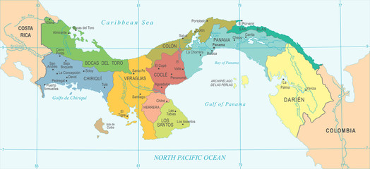 Fototapeta na wymiar Panama Map - Detailed Vector Illustration