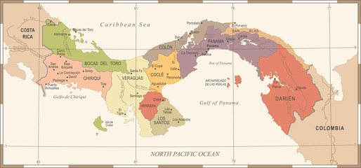 Panama Map - Vintage Detailed Vector Illustration