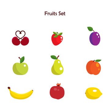 Vector illustration of different fruits and vegetables icons