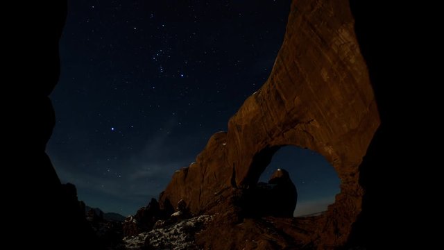 Arches National Park North Window Wintertime Night Moonrise Timelapse