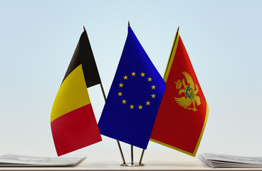 Flags of Belgium European Union and Montenegro