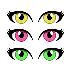 cartoon woman eyes set isolated on white background