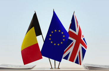Flags of Belgium European Union and United Kingdom
