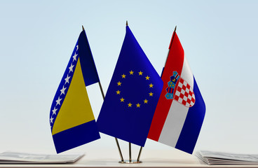Flags of Bosnia and Herzegovina European Union and Croatia