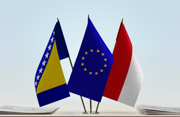 Flags of Bosnia and Herzegovina European Union and Monaco