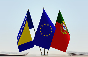 Flags of Bosnia and Herzegovina European Union and Portugal