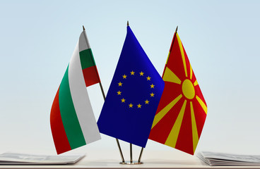 Flags of Bulgaria European Union and Macedonia