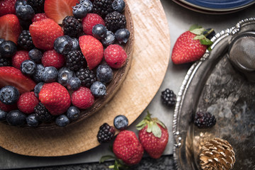 Looking Down on a Cake with Fresh Berries