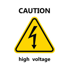High Voltage Sign.Black arrow isolated in yellow triangle on white background.Warning icon. Vector illustration
