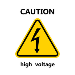 High Voltage Sign.Black arrow isolated in yellow triangle on white background.Warning icon.