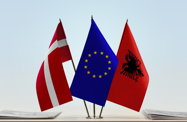 Flags of Denmark European Union and Albania