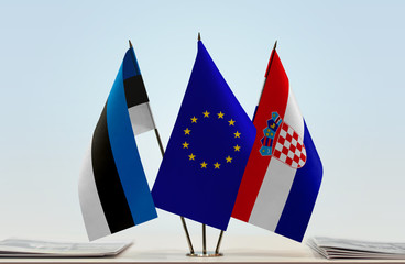 Flags of Estonia European Union and Croatia