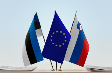 Flags of Estonia European Union and Slovenia