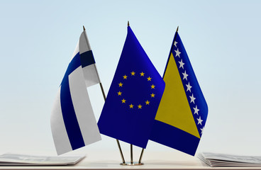 Flags of Finland European Union and Bosnia and Herzegovina