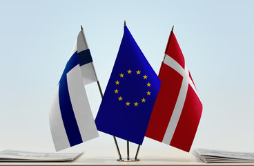 Flags of Finland European Union and Denmark