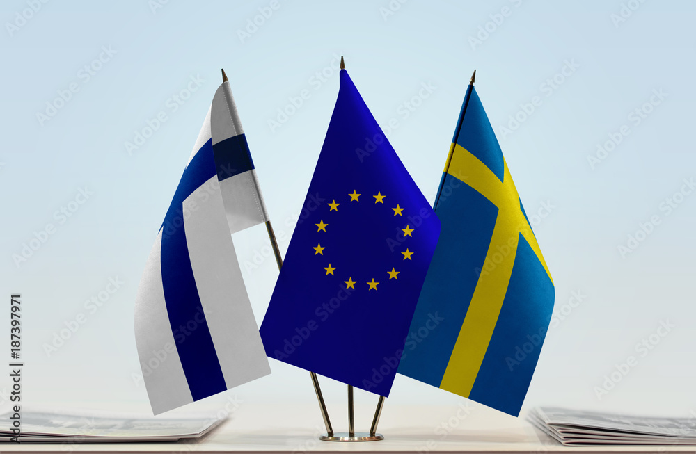 Wall mural flags of finland european union and sweden