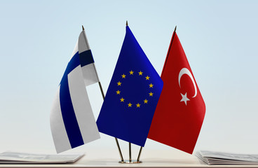 Flags of Finland European Union and Turkey