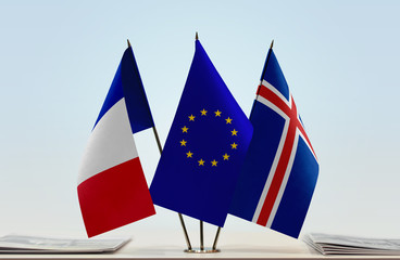 Flags of France European Union and Iceland