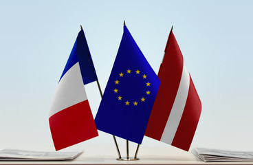 Flags of France European Union and Latvia