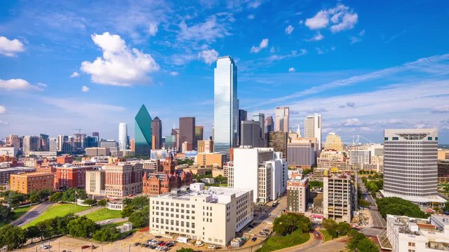Dallas, Texas, USA downtown skyline time lapse.