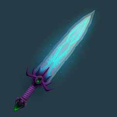 Enchanted runic sword.Fantasy magic weapon with transparent glow effect.Vector illustration for game,card,print