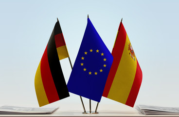 Flags of Germany European Union and Spain