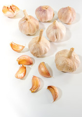 Garlics on white background, food ingredient