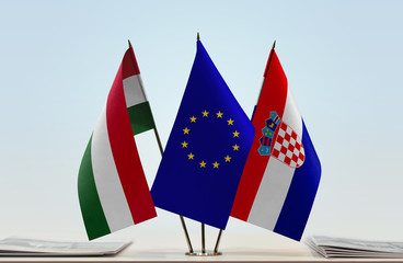 Flags of Hungary European Union and Croatia