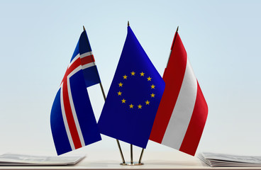 Flags of Iceland European Union and Austria