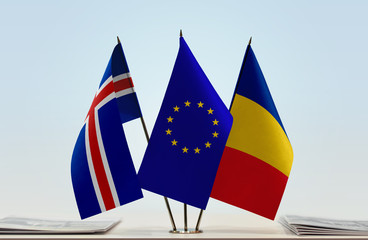 Flags of Iceland European Union and Romania