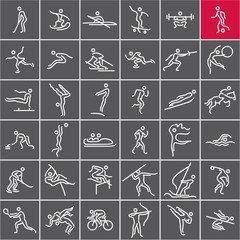 Linear sports icons set. Modern flat design athletes shapes. Olympic sports collection.