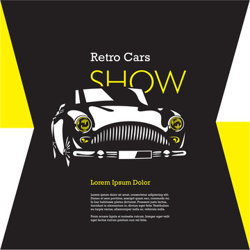retro car isolated vector on black background, vintage car, car show poster