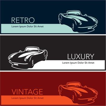retro vintage luxury cars silhouette banners