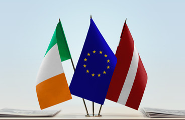 Flags of Ireland European Union and Latvia